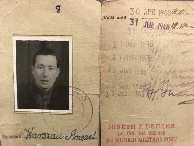 Holocaust survivor Anschel Warschau travel document photo
