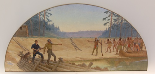 Mural scene depicting meeting of whites and indigenous delegation