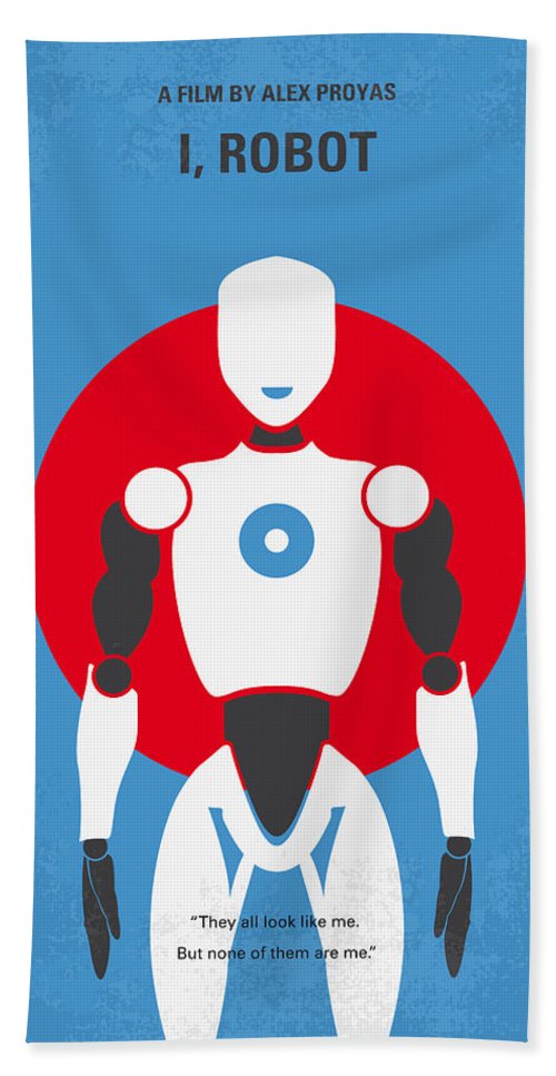 robot man standing in front of blue field and red circle