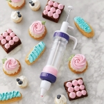 Dessert Decorator tool with iced cupcakes, eclairs, and brownies