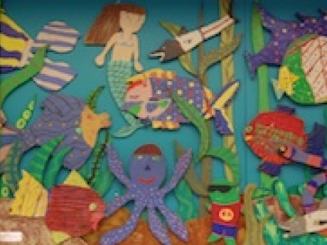 Under the Sea painted wood mural