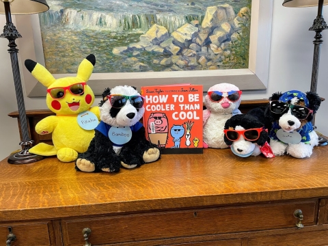 Stuffed animals wearing sunglasses