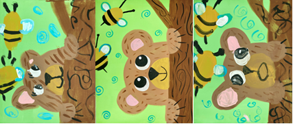 Bear, bees, tree