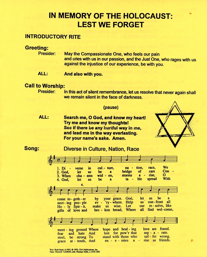 In Memory of the Holocaust Progam Page 1