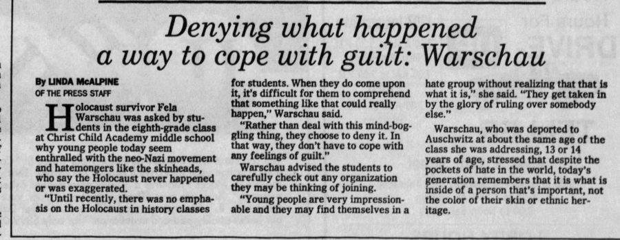 Article- "Denying What Happened a Way to Cope with Guilt: Warschau"