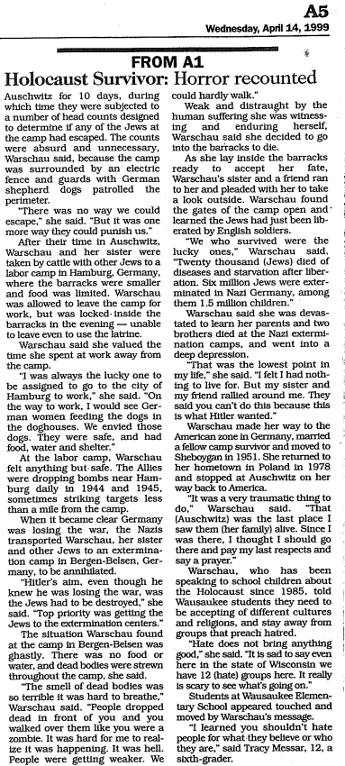 Article- Elementary Students Hear Story of Holocaust Survivor 