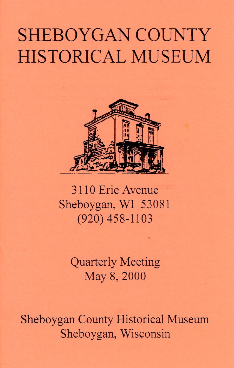 Front page Program for the Sheboygan County Historical Museum Quarterly Meeting