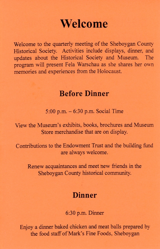 Sheboygan County Historical Museum Quarterly Meeting Program p2