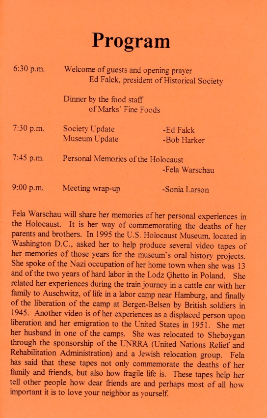 SHEBOYGAN COUNTY HISTORICAL MUSEUM QUARTERLY MEETING PROGRAM P3