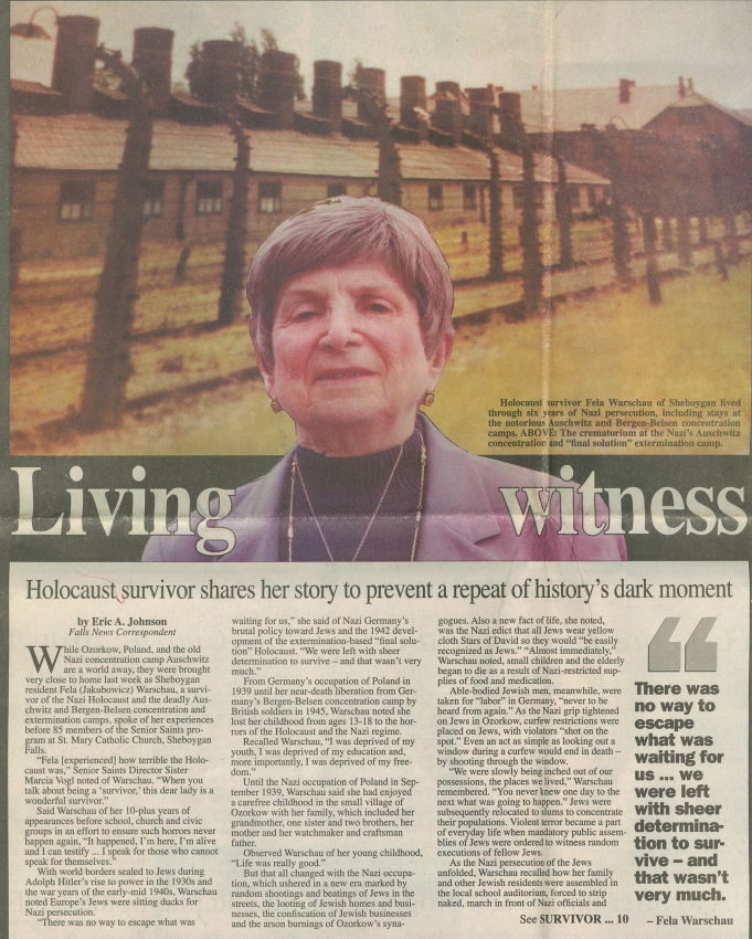 Fela Warschau photograph and article "Living Witness"
