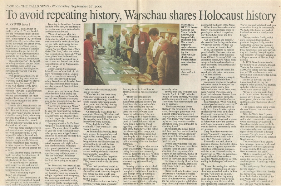 Article-  "Holocaust Survivor Shares Her Story to Prevent Repeat of History's Dark Moment 