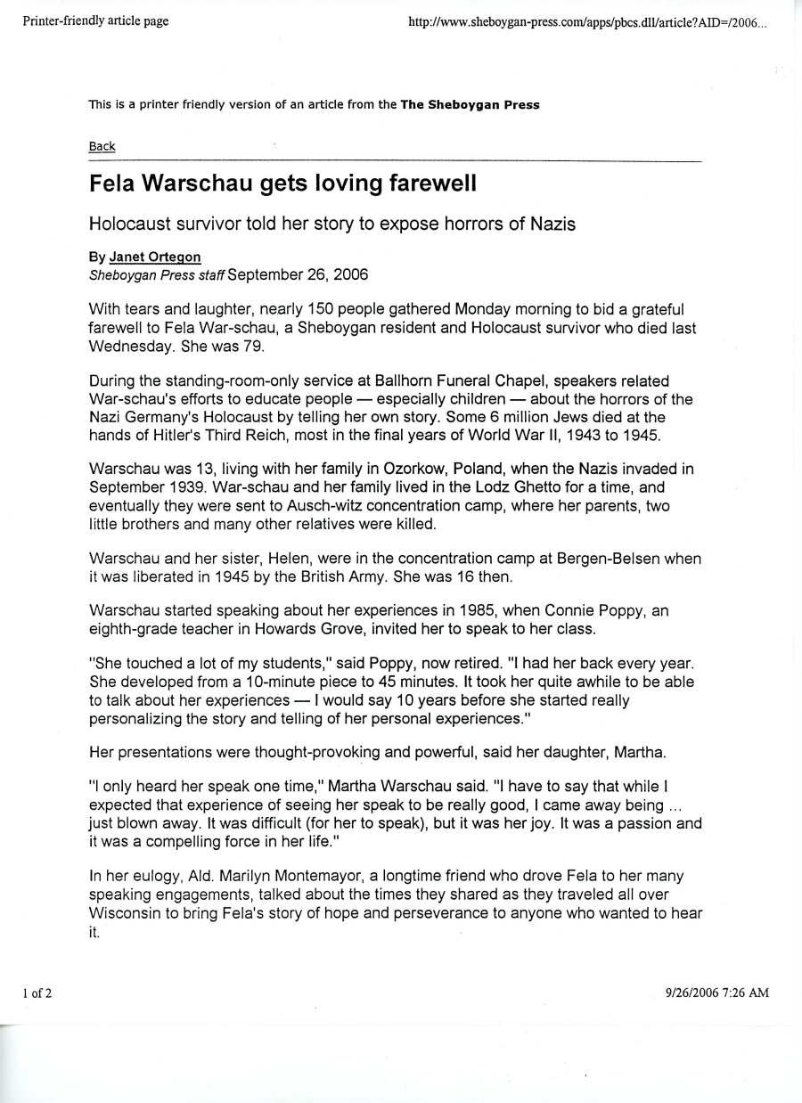 Article- Fela Warschau Gets Loving Farewell