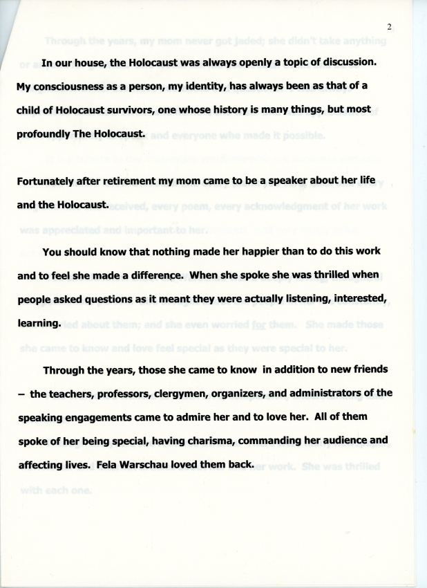 Tribute to Fela Warschau speech