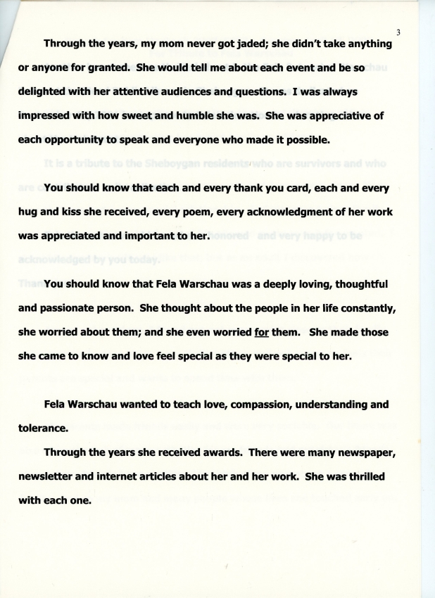 Tribute to Fela Warschau speech