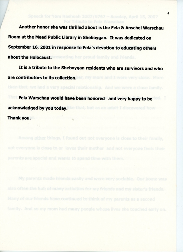 Tribute to Fela Warschau speech