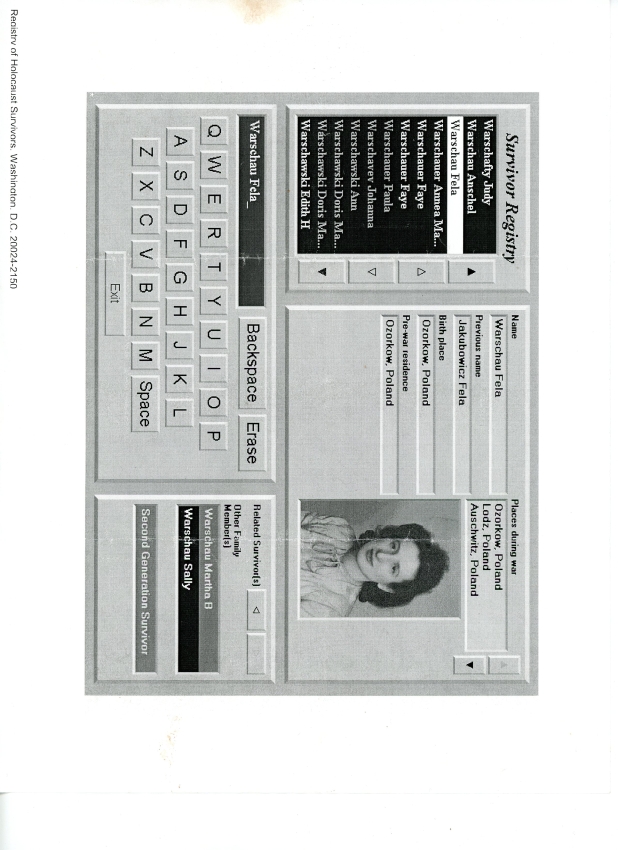 Copy of F. Warschau entry to Registry of  Holocaust Survivors