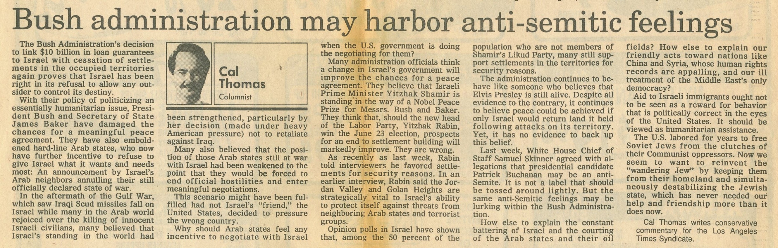 Article- Bush Administration May Harbor Anti-Semitic Feelings