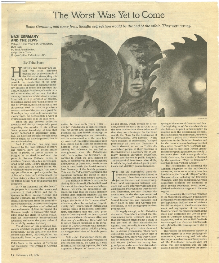 Book Review of Nazi Germany and the Jews. Volume 1: The Years of Persecution, 1933- 1939