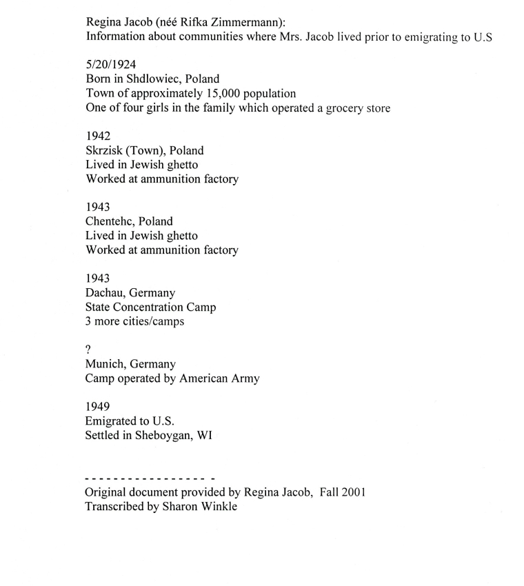 Information About the Communities Where Mrs. Jacob Lived Prior to Emigrating to the United States