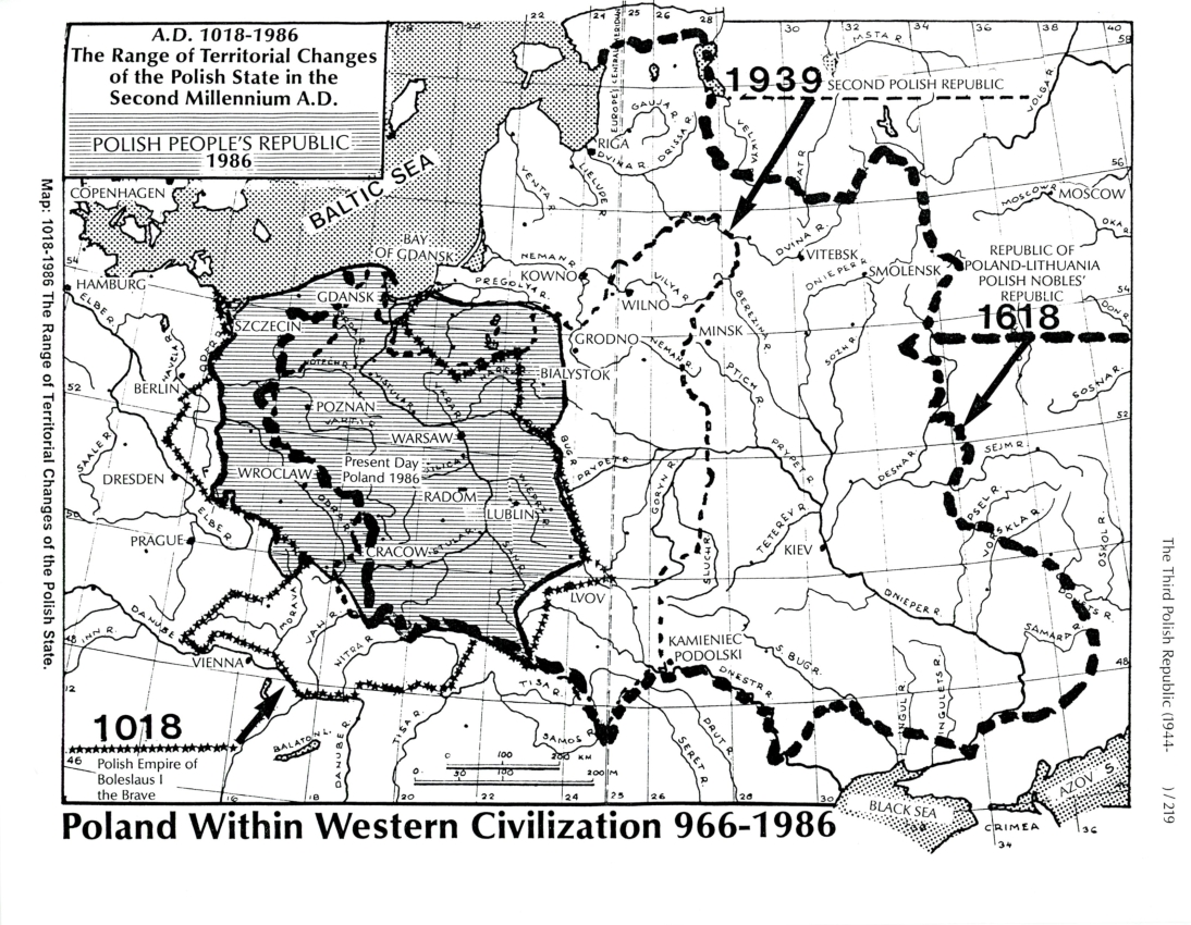 Map of Poland Within Western Civilization 966-1986
