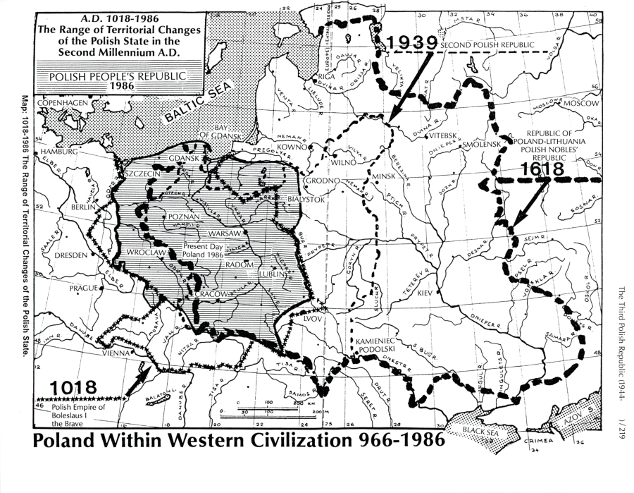 Map of Poland Within Western Civilization 966-1986