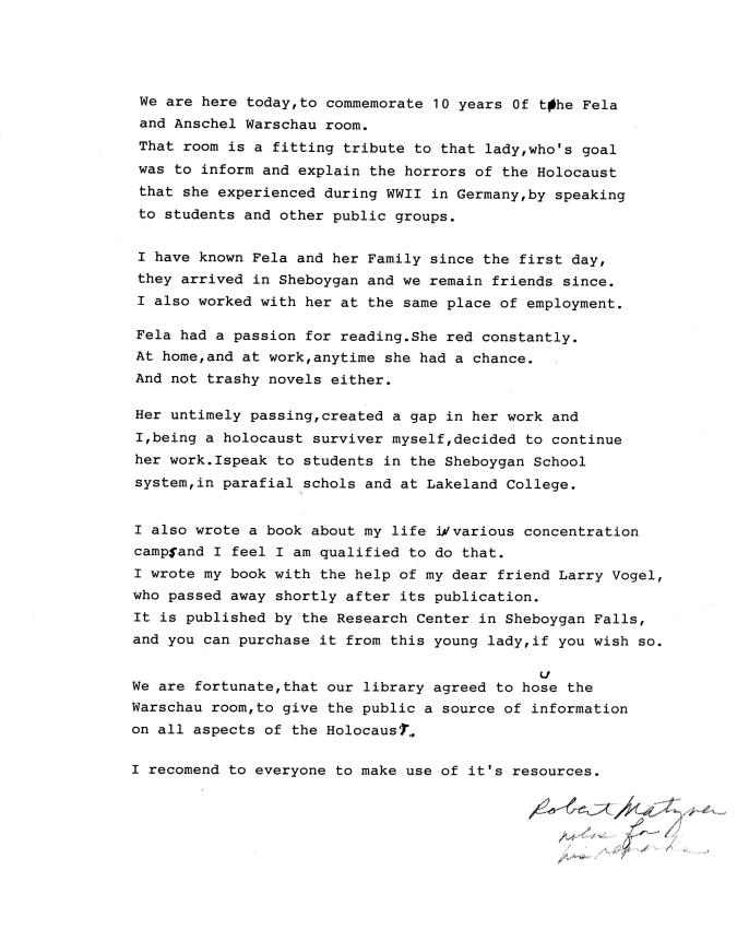 Remarks by Robert Matzner 10th anniversary