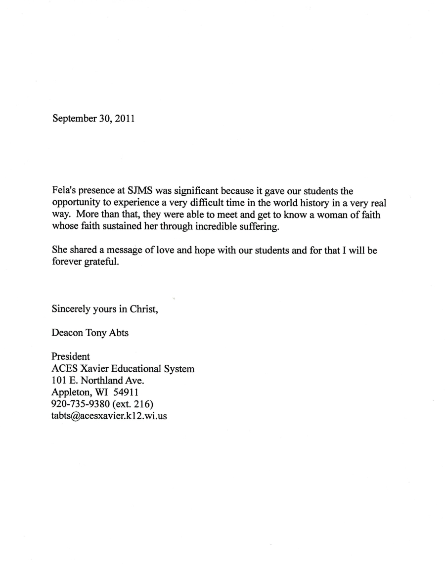 Letter from Abt. Tony Deacon