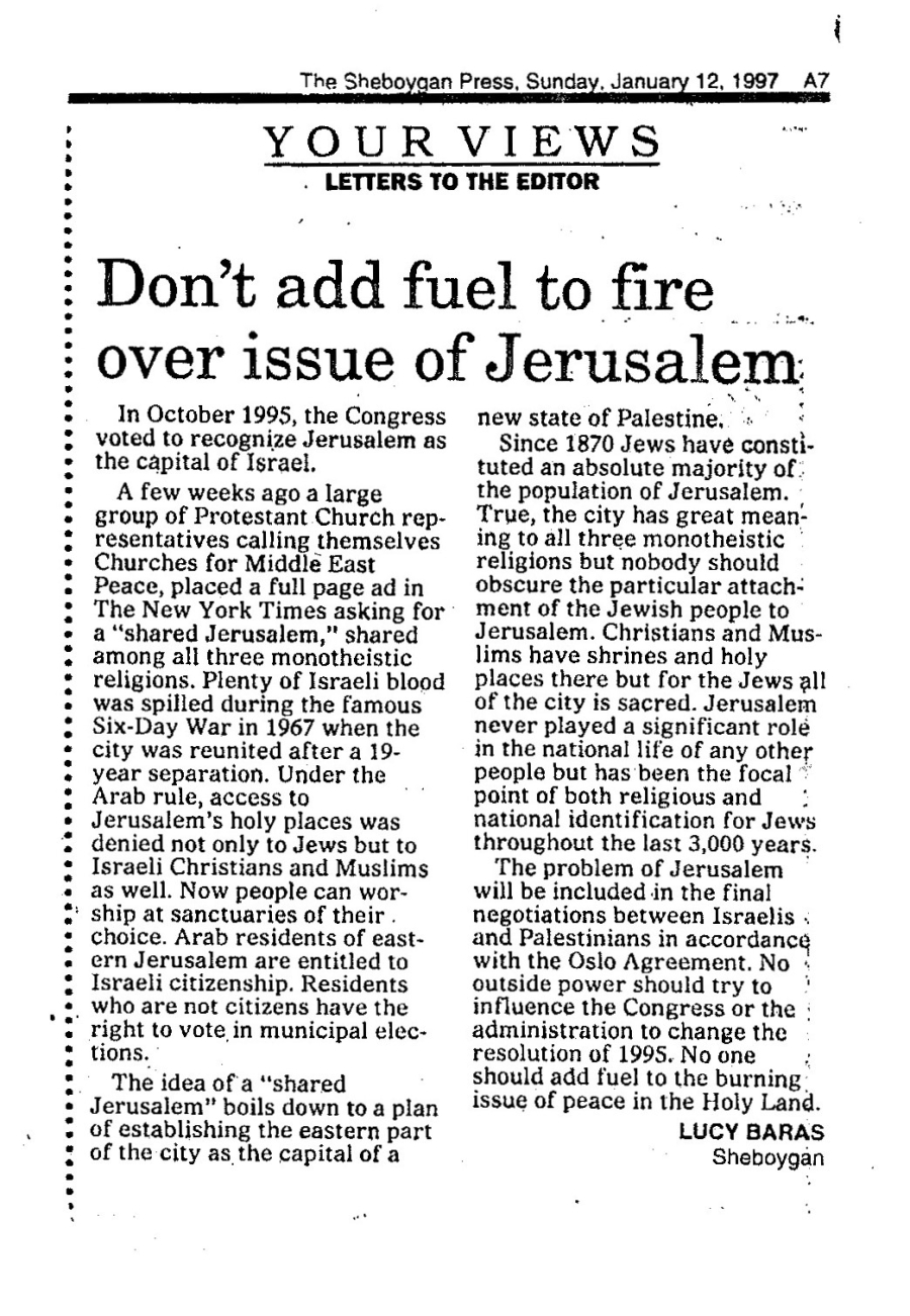 Don't Add Fuel to Fire Over Issue of Jerusalem