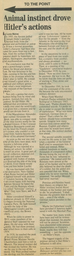 Animal Instinct Drove Hitler's Actions