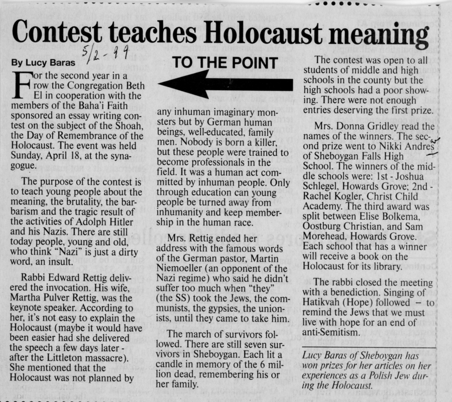 Contest Teaches Holocaust Meaning