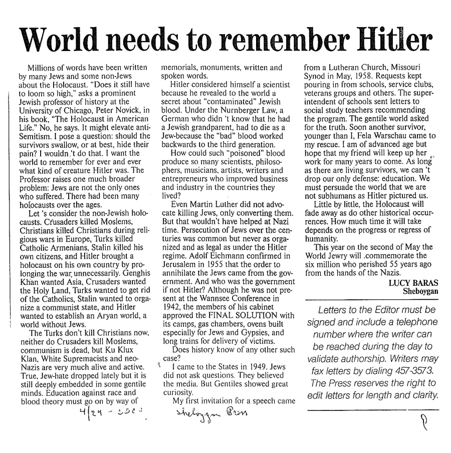 World Needs to Remember Hitler