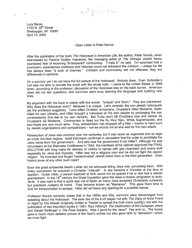 Open Letter to Peter Novick p1