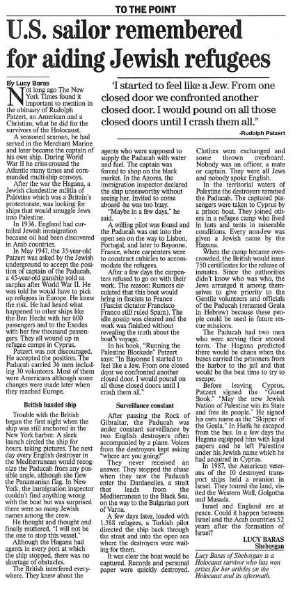 U.S. Sailor Remembered for Aiding Jewish Refugees