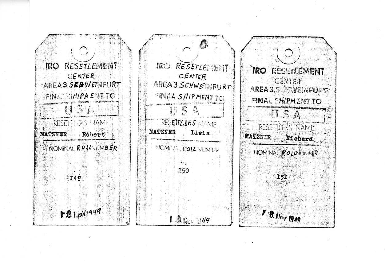 Boarding Tags for Lucille & Robert Matzner and son Richard 