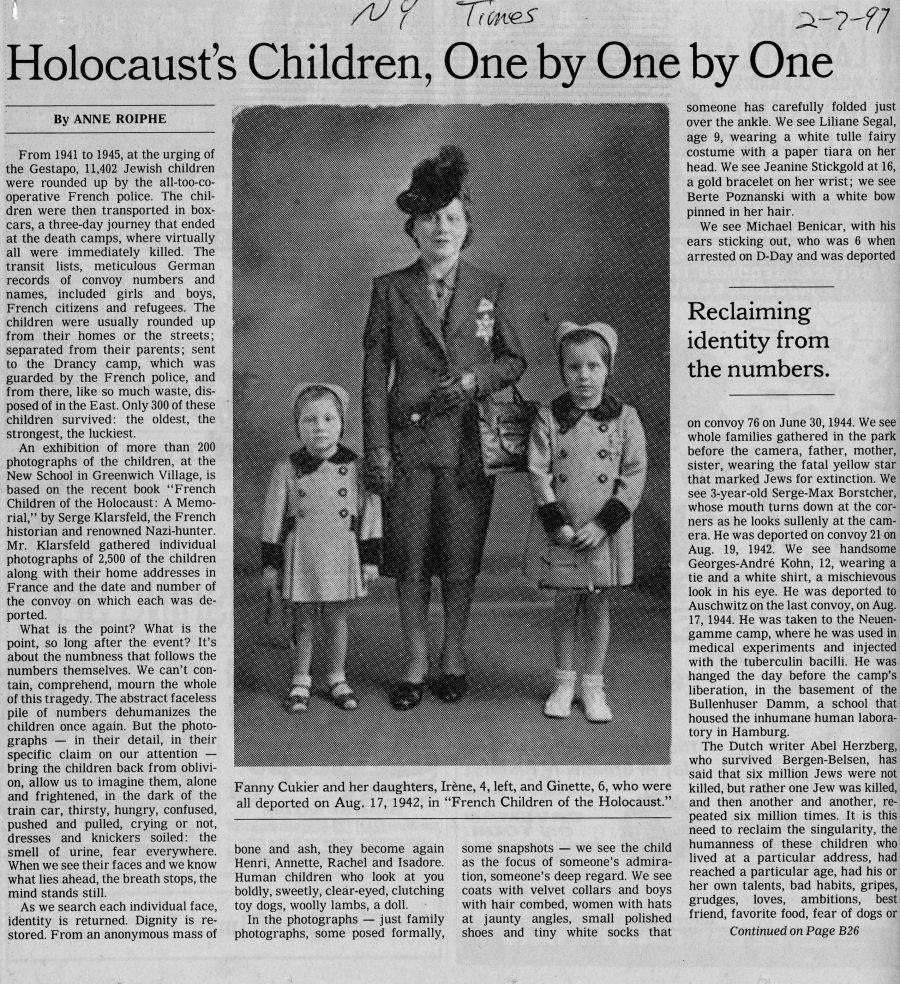 Holocaust's Children, One by One By One