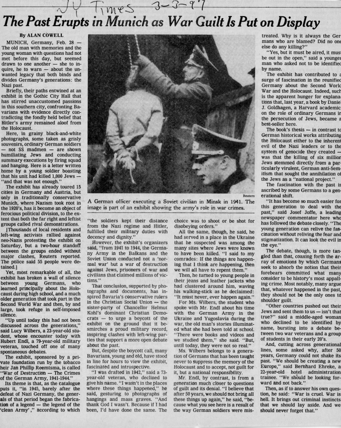 The Past Erupts in Munich as War Guilt is Put on Display