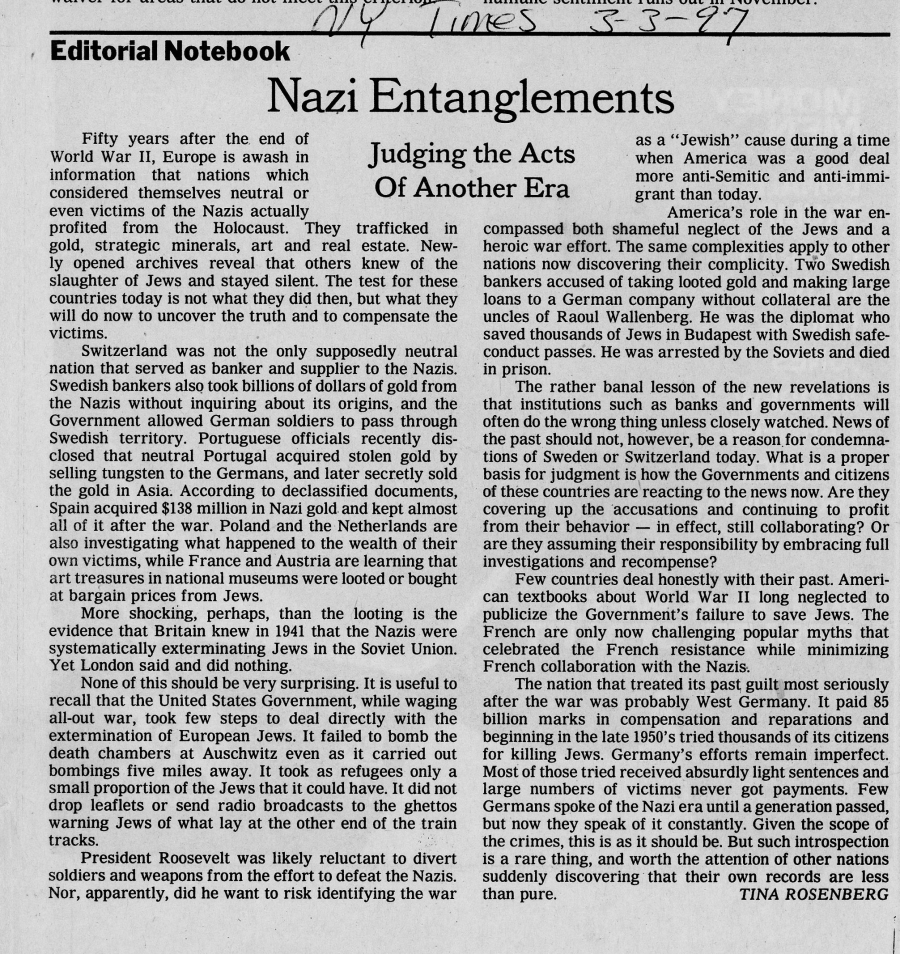 Nazi Entanglements: Judging the Acts of Another Era