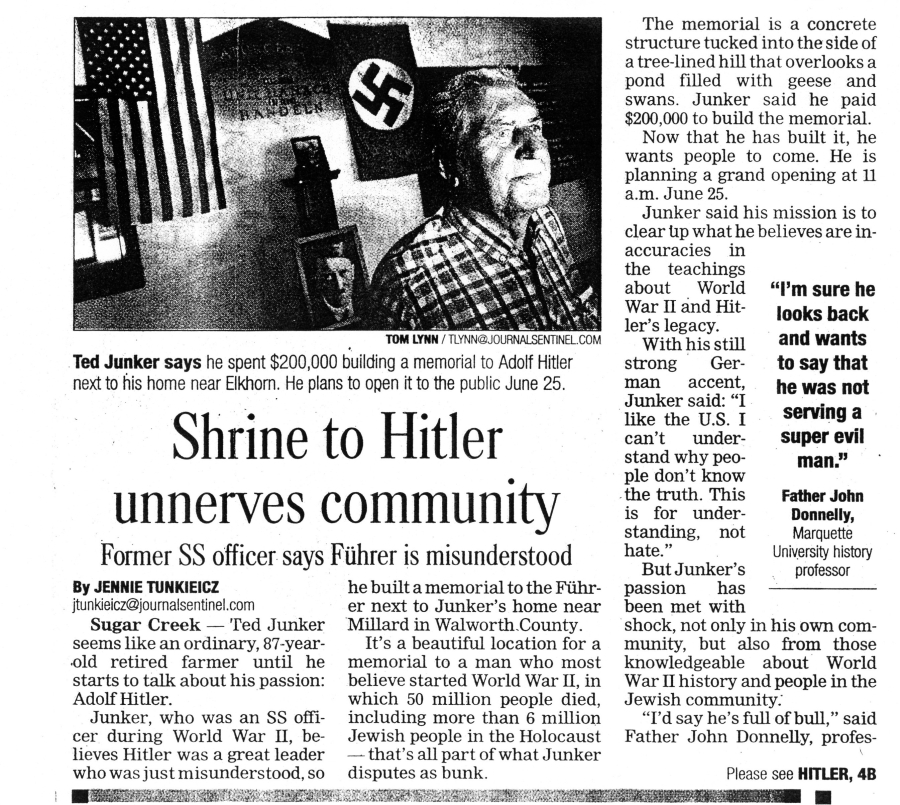 Shrine To Hitler Unnerves Community