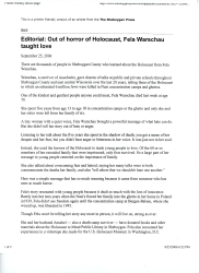 Editorial- Out of Horror of Holocaust, Fela Warschau Taught Love p1