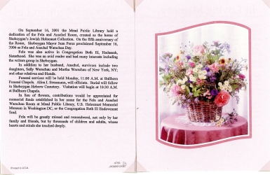 Picture of flowers and the rest of Fela Warschau's memorial