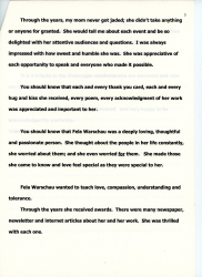 Tribute to Fela Warschau speech