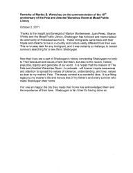 Martha B. Warschau Remarks